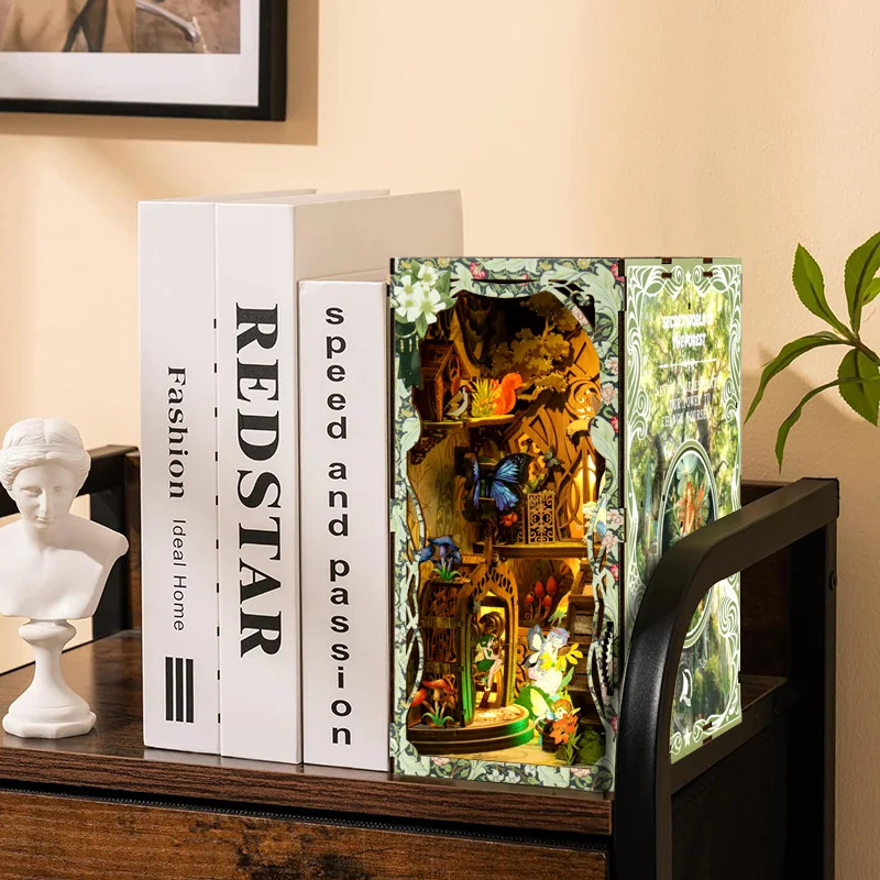 DIY Wooden 3D Book Nook Puzzle - Diy Wooden Book Nook Kit Shelf Insert 评论和价格