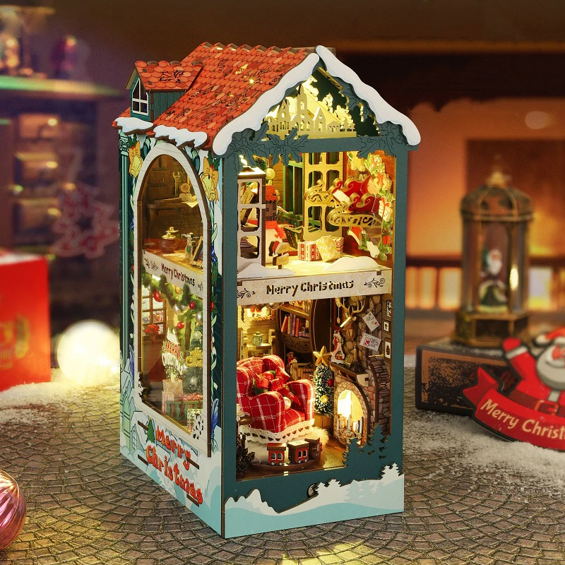 NEW DIY Wooden Merry Christmas - Diy Wooden Book Nook Kit Shelf Insert 评论和价格